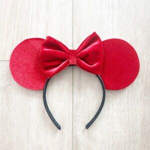 Red Velvet Minnie Mouse Ears Headband with Bow